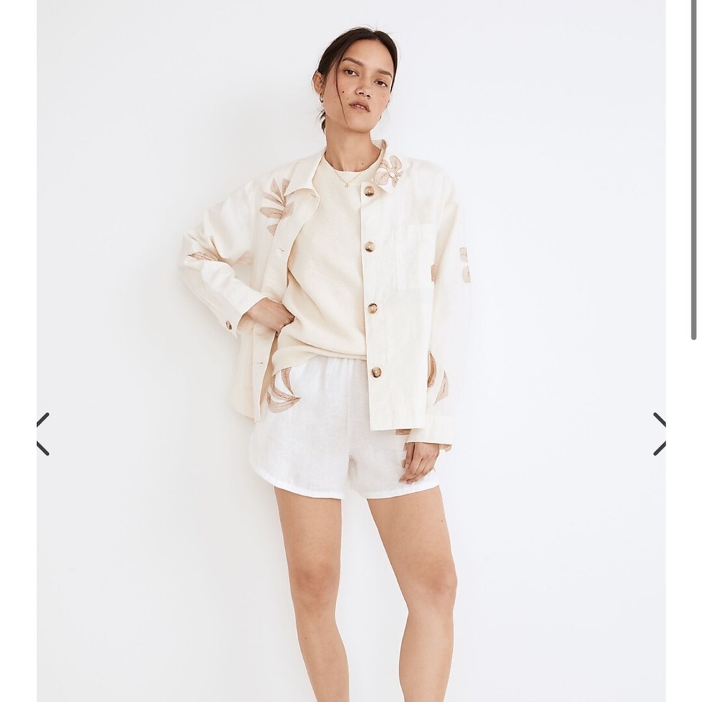 Madewell embroidered linen crop shirt-jacket in tropicale floral